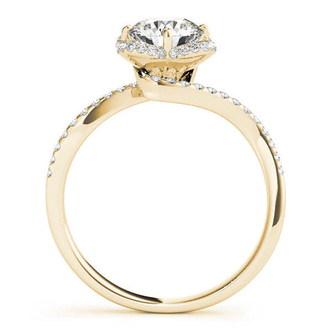 Yellow gold Round Halo Diamond Engagement Ring with Twisted Pave Band and Four-Prong Setting