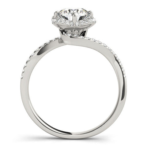 Platinum Round Halo Diamond Engagement Ring with Twisted Pave Band and Four-Prong Setting