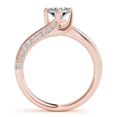 Rose gold Round Solitaire Diamond Twist Band with Pavé Setting and Four-Prong Setting