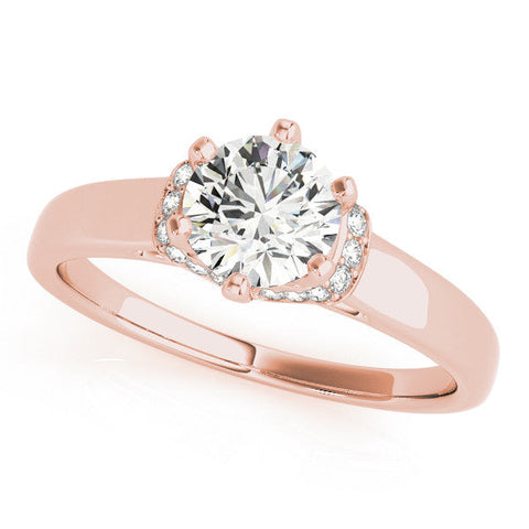 Rose gold Emerald Solitaire Diamond Ring with Pave Band and Six-Prong Setting