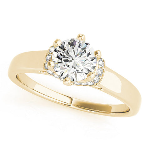 Yellow gold Radiant Solitaire Diamond Ring with Pave Band and Six-Prong Setting