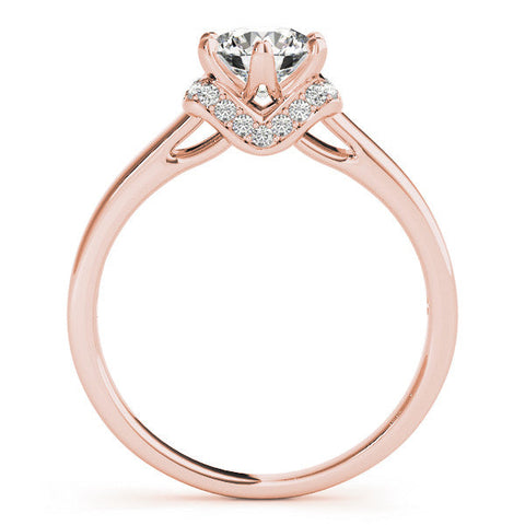 Rose gold Emerald Solitaire Diamond Ring with Pave Band and Six-Prong Setting