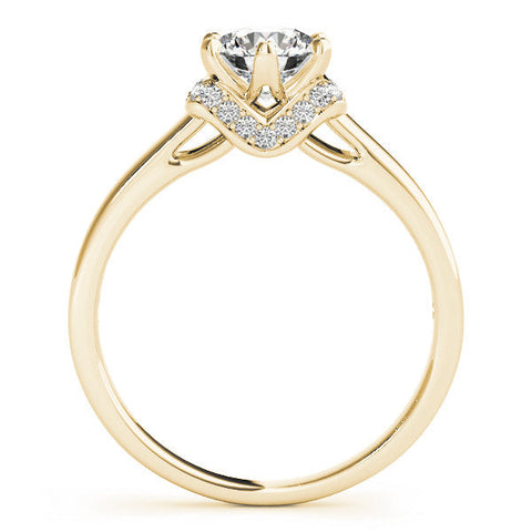 Yellow gold Radiant Solitaire Diamond Ring with Pave Band and Six-Prong Setting