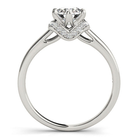 White gold Radiant Solitaire Diamond Ring with Pave Band and Six-Prong Setting