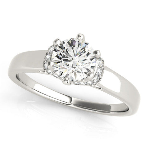 White gold Heart Solitaire Diamond Ring with Pave Band and Six-Prong Setting