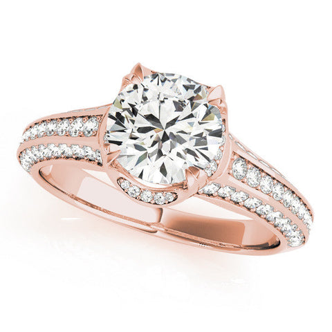 Rose gold Round Solitaire Pave Split Shank Ring with Four-Prong Setting