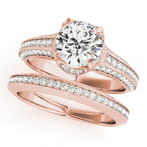 Rose gold Round Solitaire Pave Split Shank Ring with Four-Prong Setting