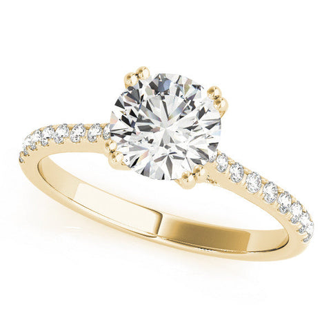Yellow gold Heart Solitaire Pave Diamond Engagement Ring with Prong Setting