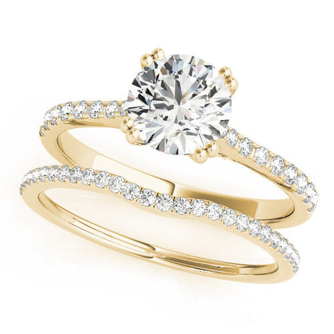 Yellow gold Pear Solitaire Pave Diamond Engagement Ring with Prong Setting
