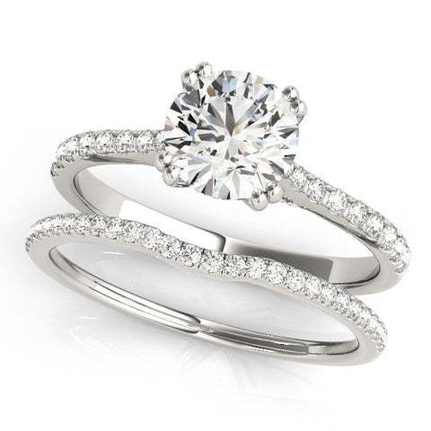 White gold Oval Solitaire Pave Diamond Engagement Ring with Prong Setting