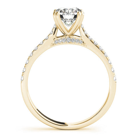 Yellow gold Round Solitaire Pave Diamond Engagement Ring with Prong Setting