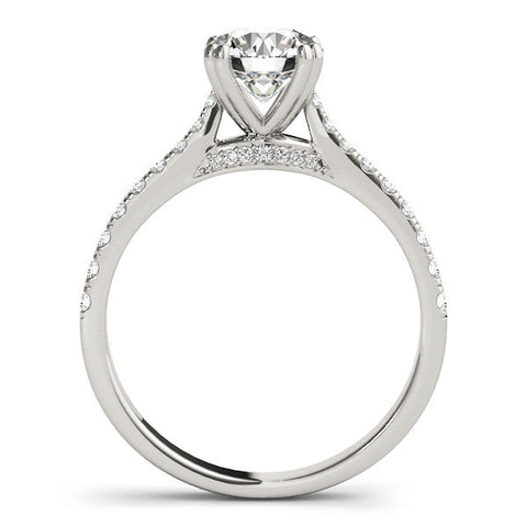White gold Emerald Solitaire Pave Diamond Engagement Ring with Prong Setting
