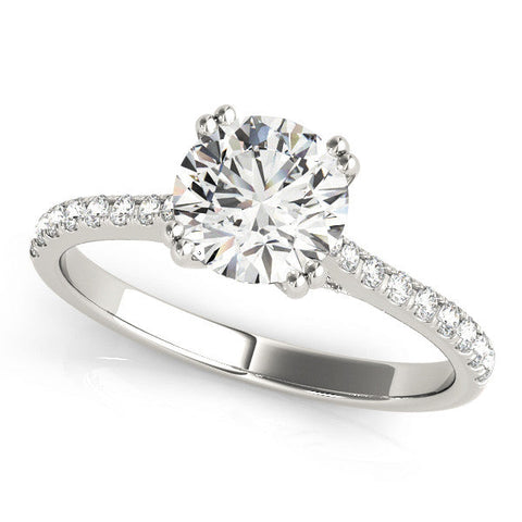 White gold Emerald Solitaire Pave Diamond Engagement Ring with Prong Setting