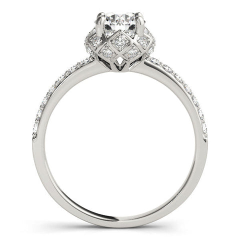 White gold Round Halo Diamond Pave Band with Prong Setting
