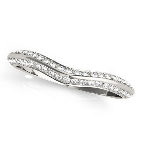 White gold Pavé Round Diamond Wave Band with Shared Prong Setting