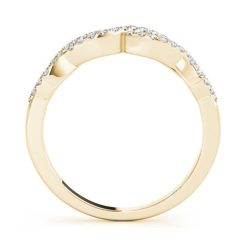 Yellow gold Infinity Twist Diamond Pavé Band with Round Stones and Prong Setting