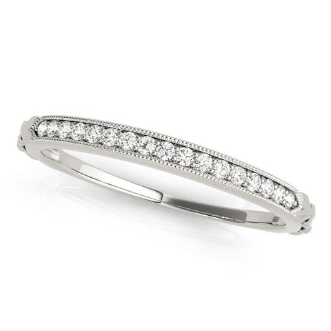 White gold Round Cut Diamond Pavé Set Milgrain Edge Eternity Band