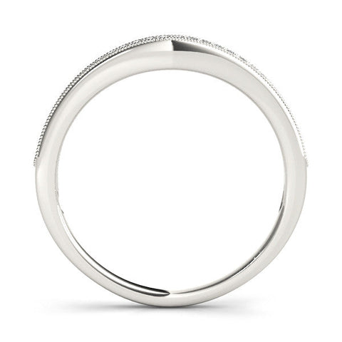White gold Pavé Round Diamond Contour Band with Milgrain Edge