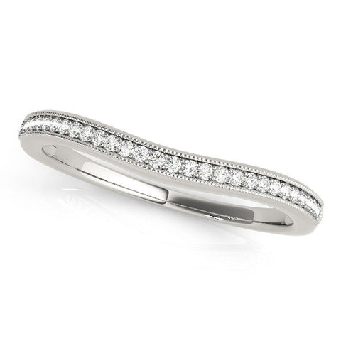 White gold Pavé Round Diamond Contour Band with Milgrain Edge