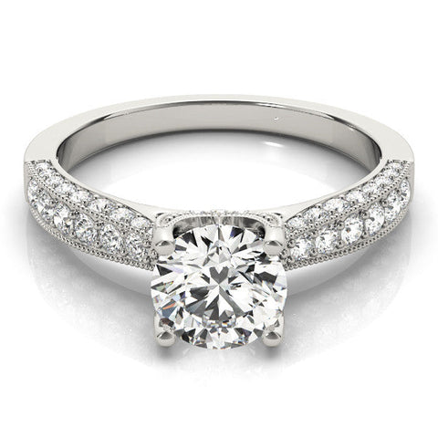 Platinum Round Cut Diamond Pave Band with Four-Prong Setting