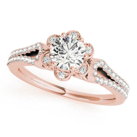 Rose gold Round Halo Diamond Floral Split Shank Engagement Ring