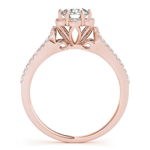 Rose gold Round Halo Diamond Floral Split Shank Engagement Ring