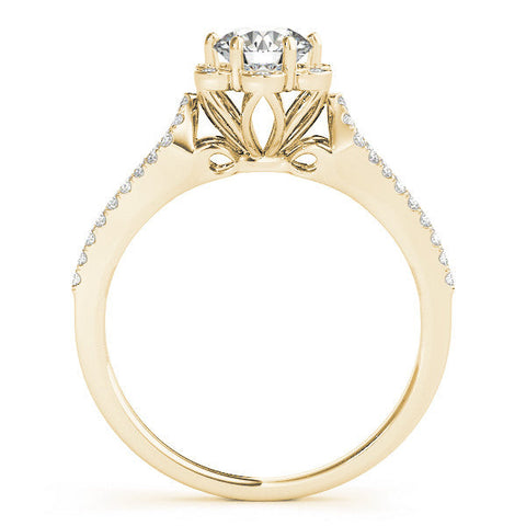 Yellow gold Round Halo Diamond Floral Split Shank Engagement Ring