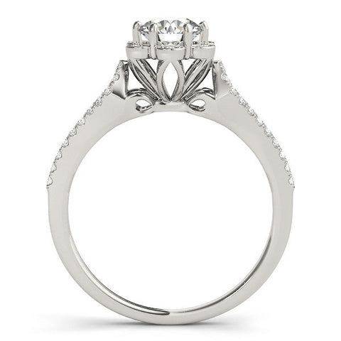 Platinum Round Halo Diamond Floral Split Shank Engagement Ring