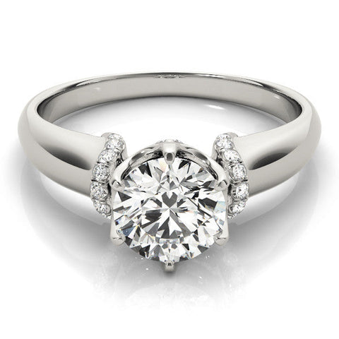 Platinum Round Brilliant Solitaire Cathedral Engagement Ring with Pave Accents