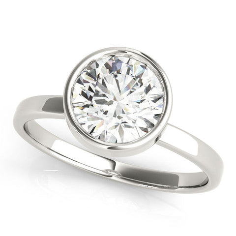 Platinum Bezel Set Round Solitaire Ring with Plain Band
