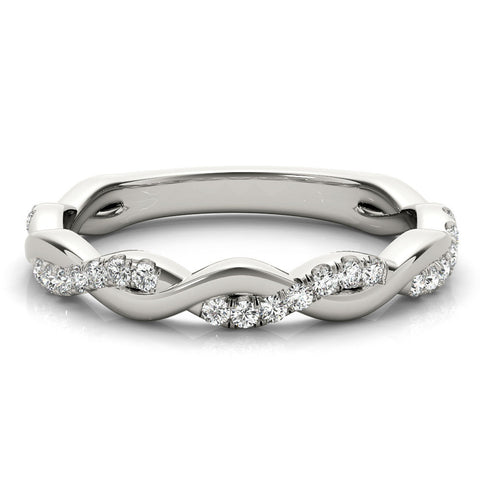 White gold Round Diamond Twist Eternity Band with Pavé Setting