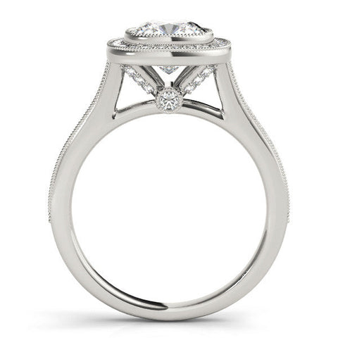 White gold Cushion Halo Diamond Engagement Ring with Pavé Band and Four-Prong Setting