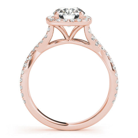 Rose gold Round Halo Twist Band Diamond Engagement Ring with Prong Setting