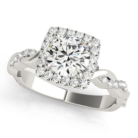 White gold Cushion Halo Round Diamond Twisted Band with Four-Prong Setting