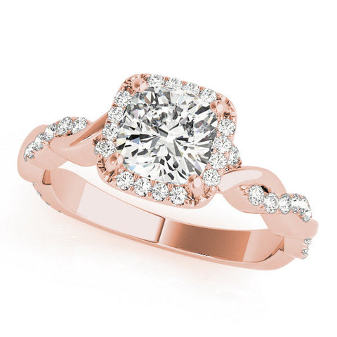 Rose gold Cushion Halo Twist Band with Four-Prong Setting