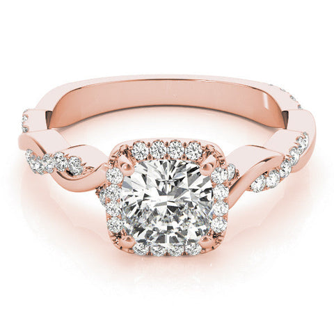 Rose gold Cushion Halo Twist Band with Four-Prong Setting