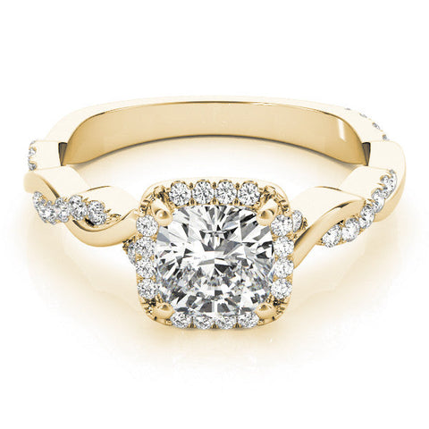 Yellow gold Cushion Halo Twist Band with Four-Prong Setting