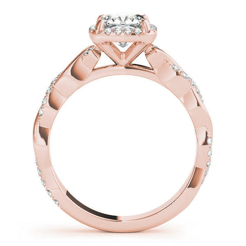 Rose gold Cushion Halo Twist Band with Four-Prong Setting