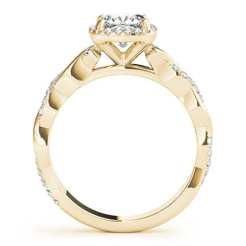 Yellow gold Cushion Halo Twist Band with Four-Prong Setting