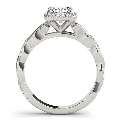 Platinum Cushion Halo Twist Band with Four-Prong Setting