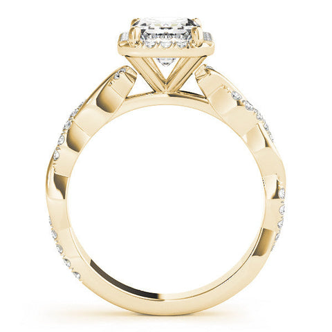 Yellow gold Cushion Cut Halo Twisted Band Four-Prong Ring