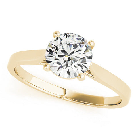 Yellow gold Round Solitaire Diamond Ring with Four-Prong Setting and Tapered Band