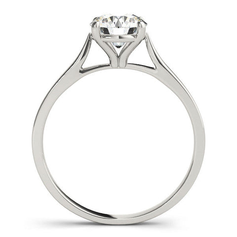 White gold Round Solitaire Diamond Ring with Four-Prong Setting and Tapered Band