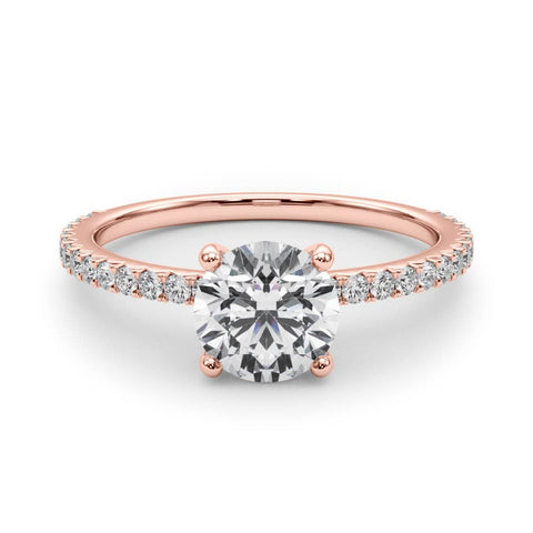 Rose gold Round Cut Diamond Solitaire Pavé Band with Four-Prong Setting