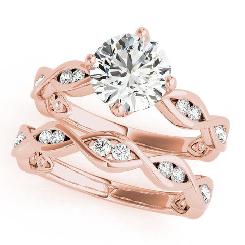 Rose gold Round Solitaire Twist Band with Leaf Prong Setting