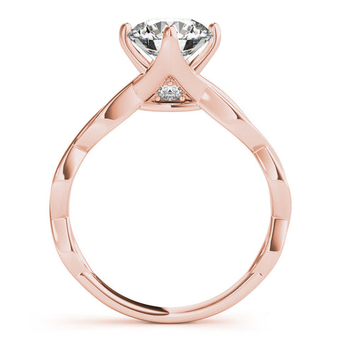 Rose gold Round Solitaire Twist Band with Leaf Prong Setting