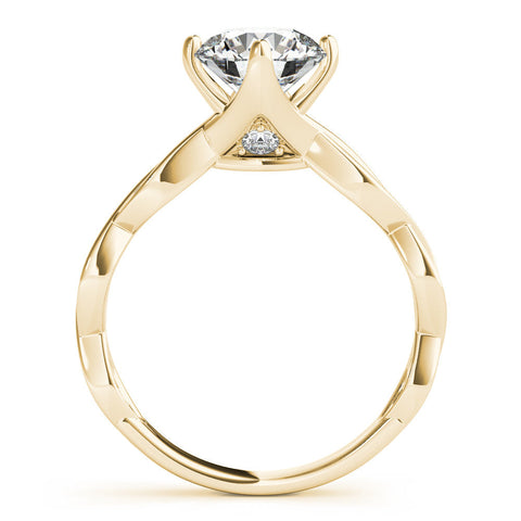 Yellow gold Round Solitaire Twist Band with Leaf Prong Setting