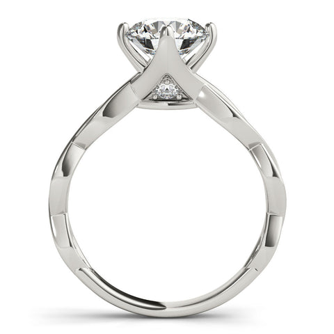 White gold Round Solitaire Twist Band with Leaf Prong Setting
