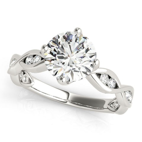 White gold Round Solitaire Twist Band with Leaf Prong Setting