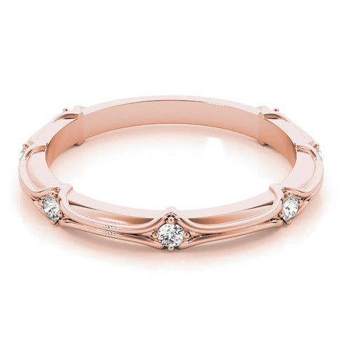 Rose gold Round Diamond Prong-Set Milgrain Eternity Band
